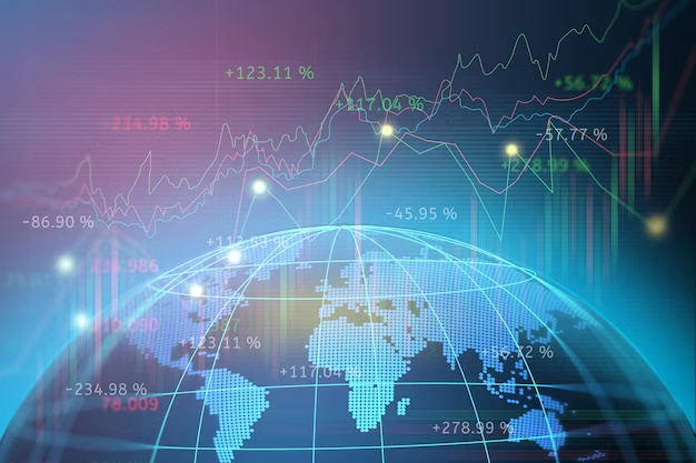 Stock market chart with world map